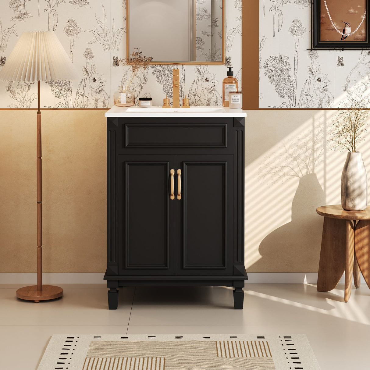 Bathroom Vanity With Top Sink, Cabinet With 2 Soft Closing Doors