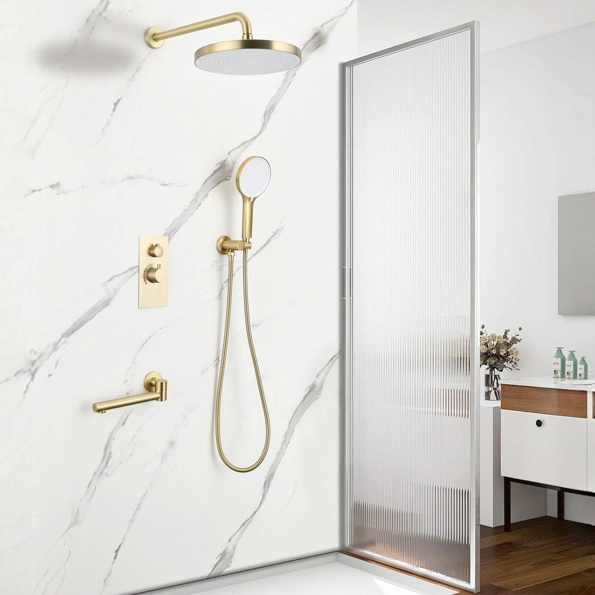 10" Shower System Set With Control Valve And Overhead Shower