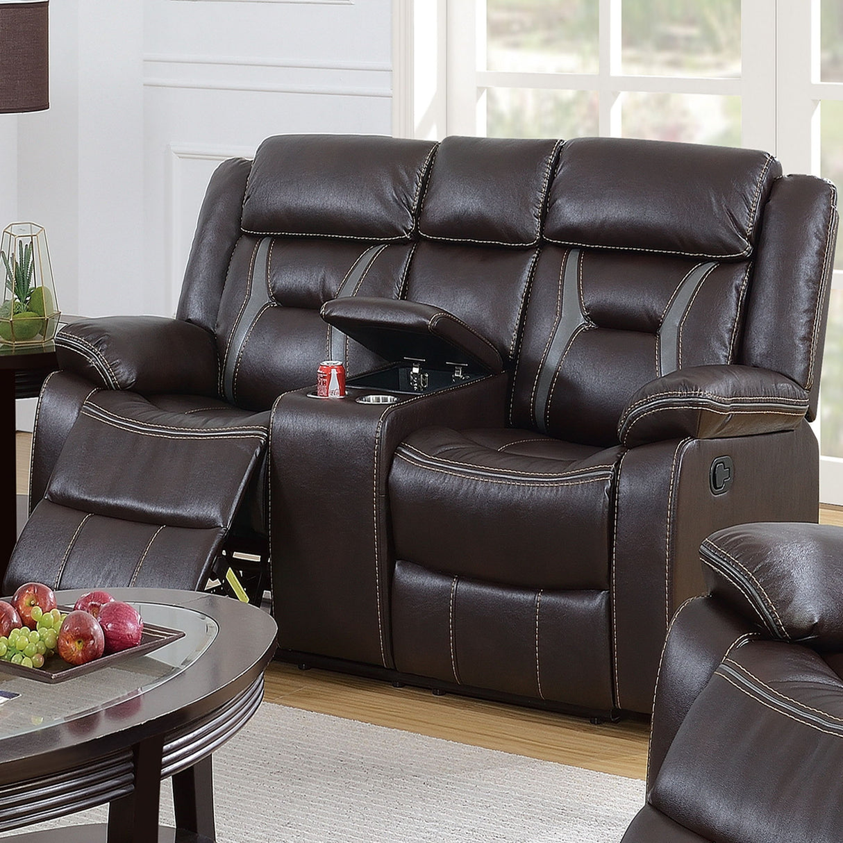 Modern Reclining Loveseat With Console, Cup Holders, Storage