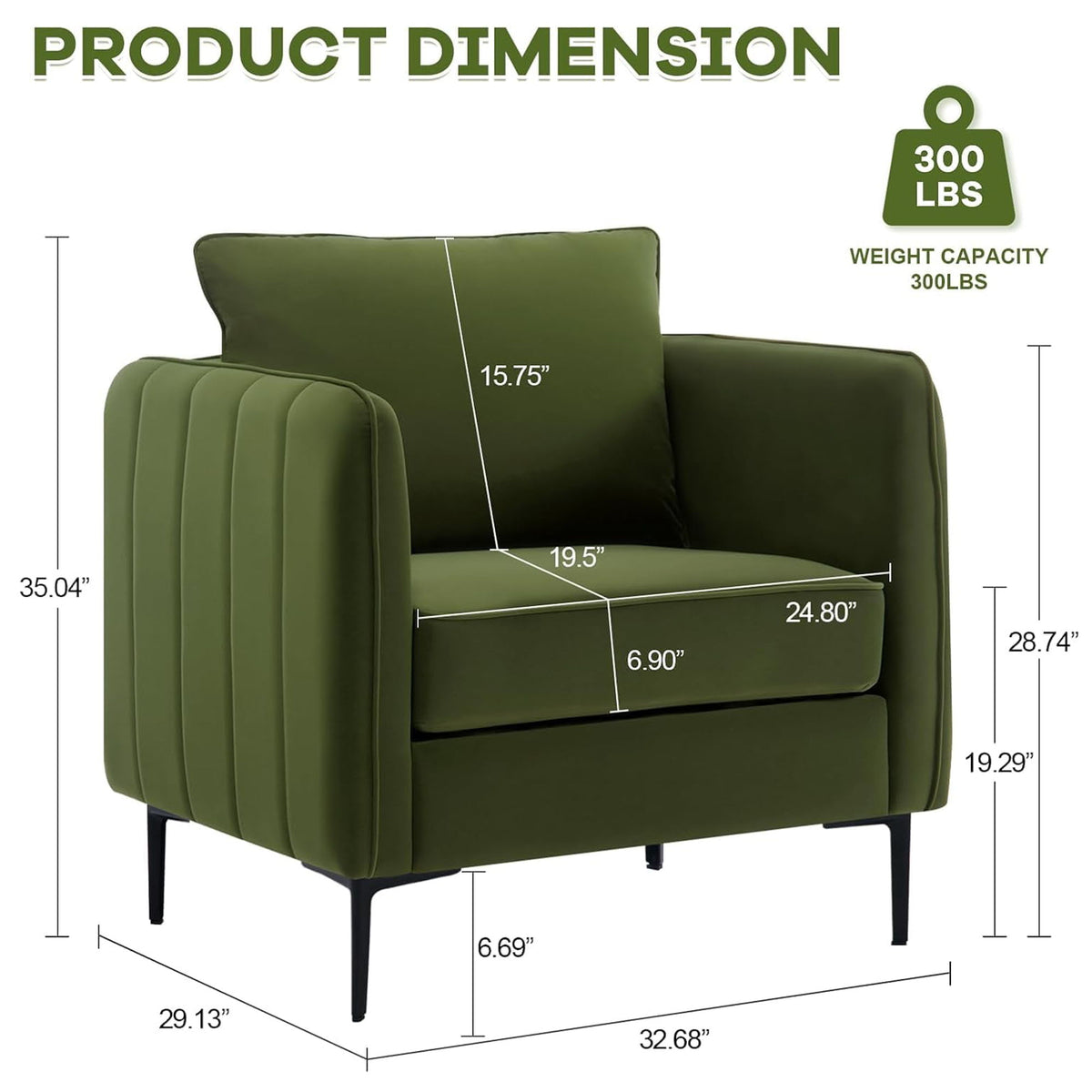 Accent Chair With Pillow For Living Room - Green