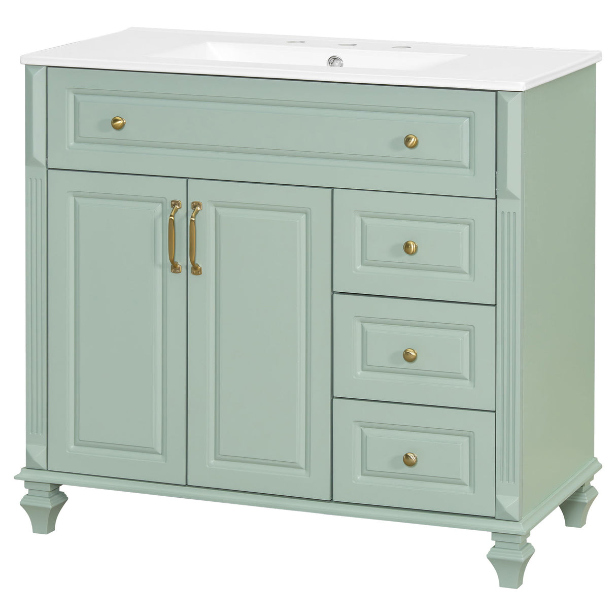 Modern Bathroom Vanity With Sink, 3 Drawers & 2 Doors