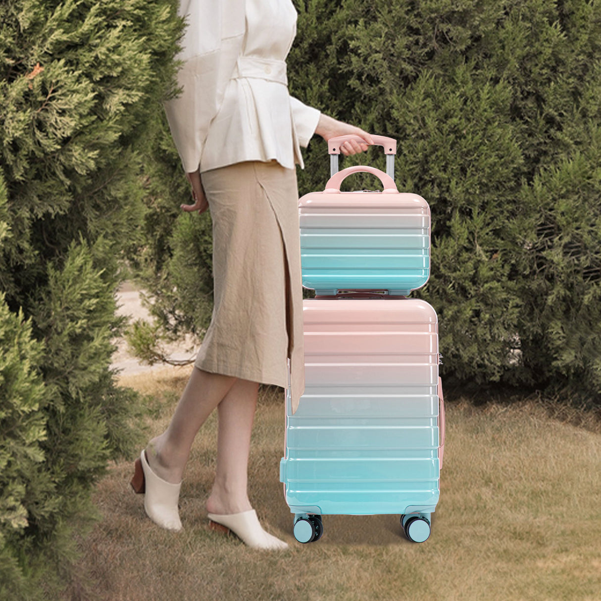 Luggage Set 14" / 20" With Combination Lock And Cosmetic Case