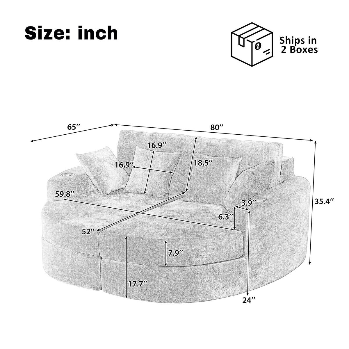 Boneless Design Upholstered Sofa Bed With Cup Holders