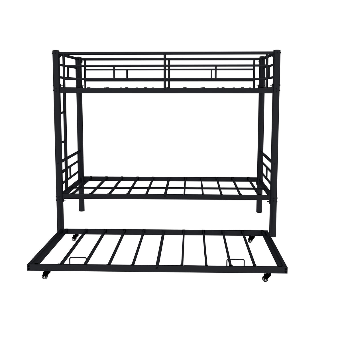 Metal Bunk Bed For Kids, Convertible Bedframe With Ladders & Guardrail