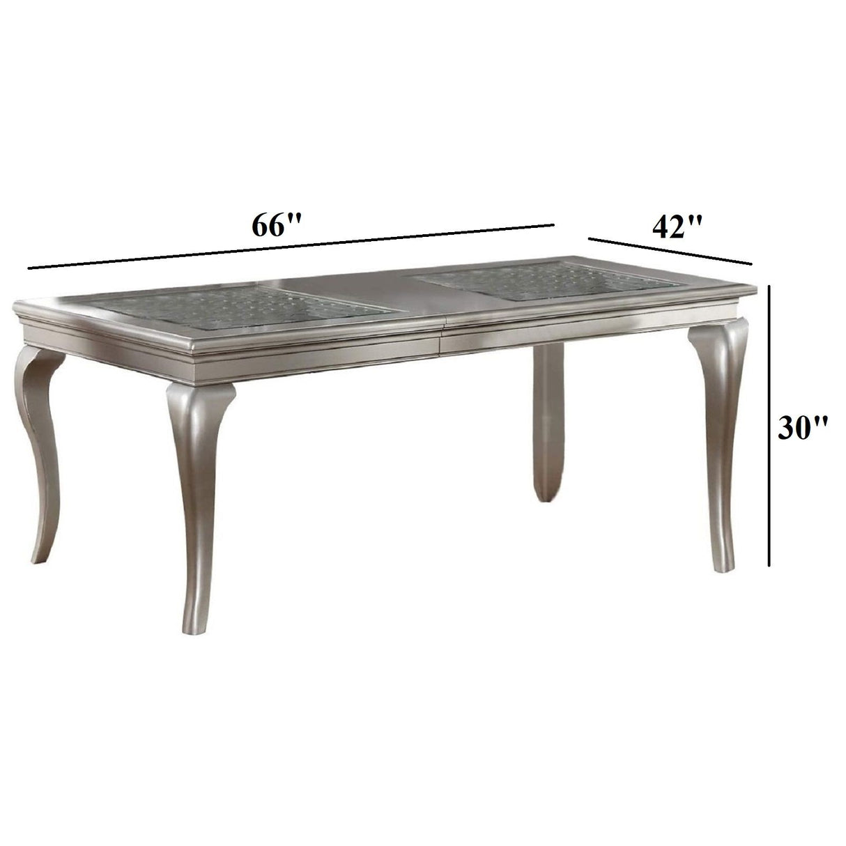 Rectangle Dining Table With Glass Top And 6 Tufted Back Chairs - Gray / Silver