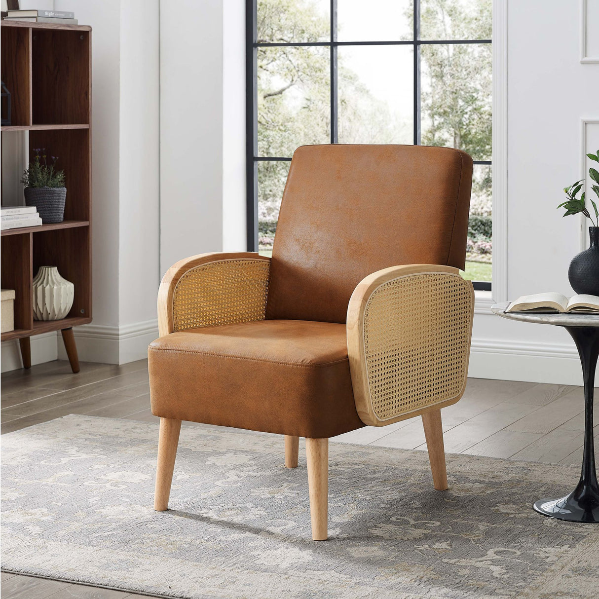 Upholstered Armchair With Tall Legs - Brown