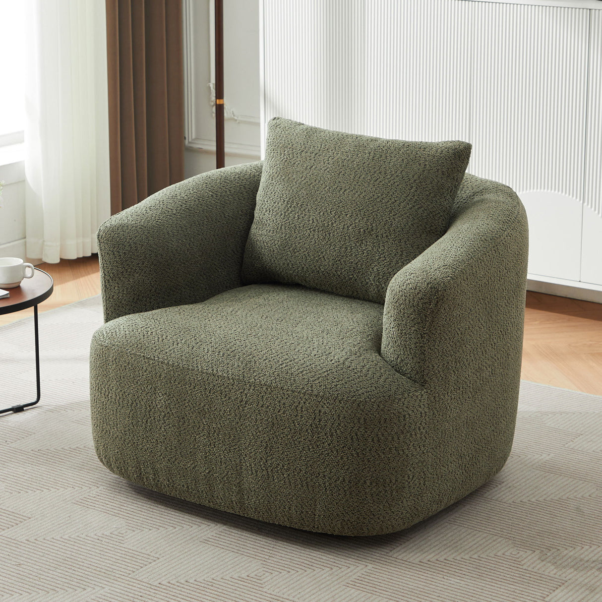 360° Swivel Barrel Sofa Chair With Throw Pillow, Upholstered Accent Chair