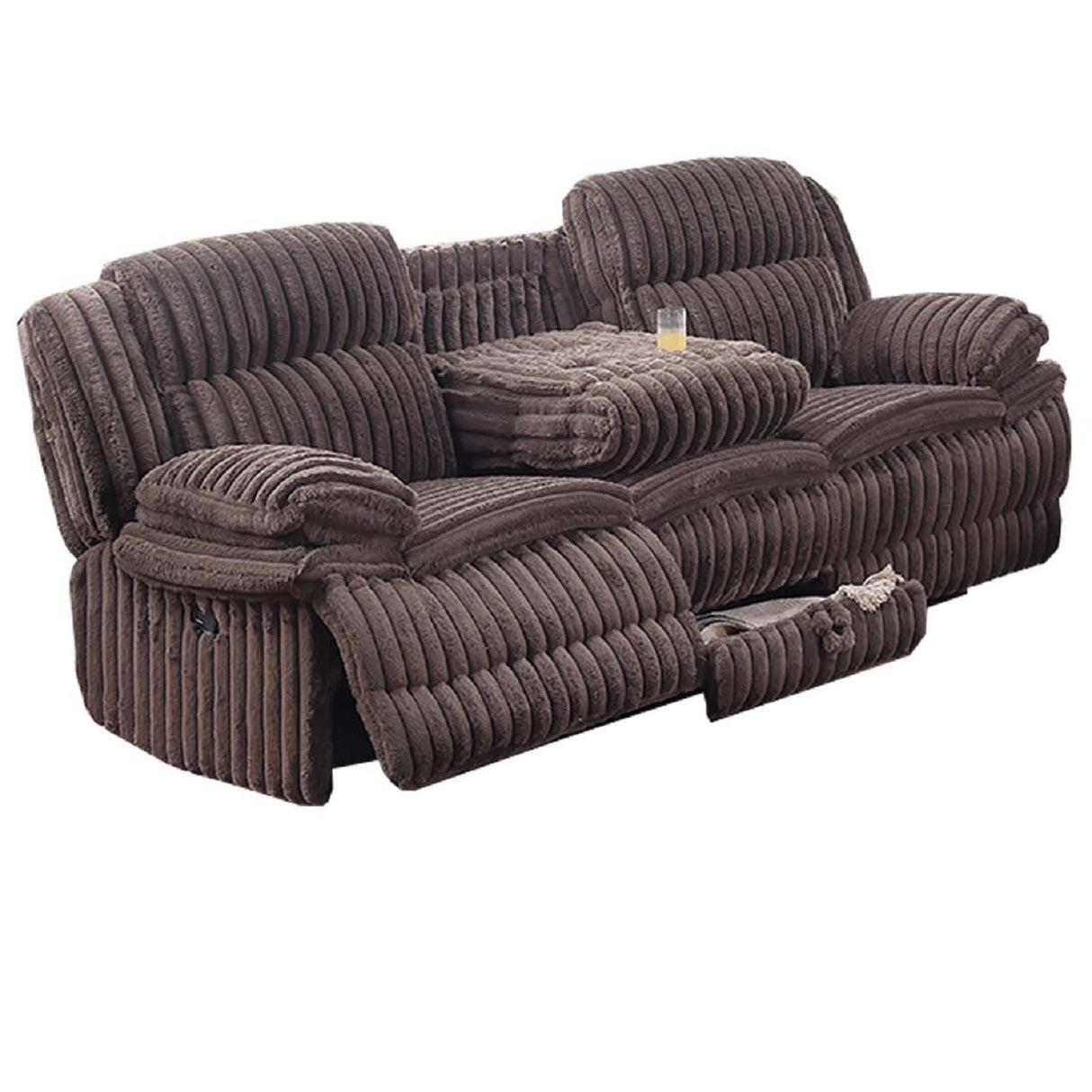 Motion Recliner Sofa With Fold-Down Table, Manual Recline, Charging Station & Cup Holders