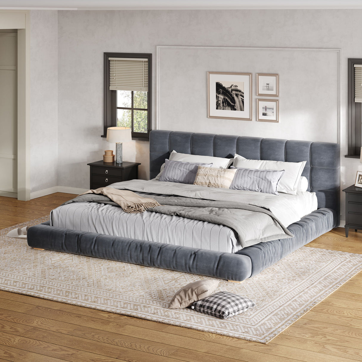 Upholstered Platform Bed Frame With Tufted Headboard