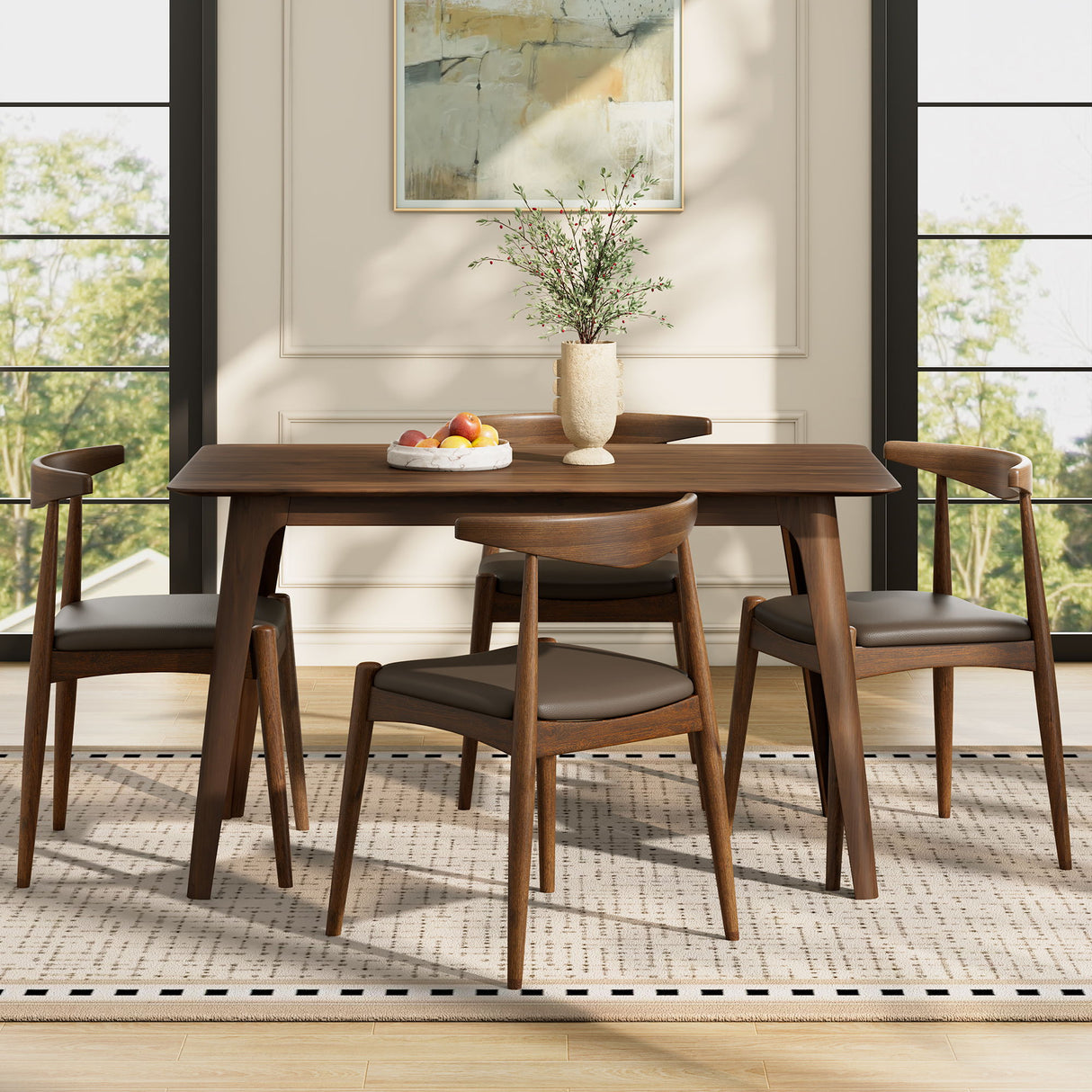 5 Piece Dining Set With 1 Table And 4 Upholstered Chairs - Brown / Walnut