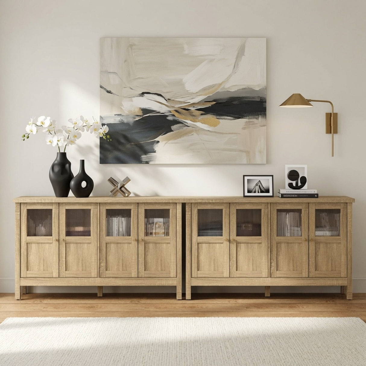Buffet Cabinet With 4 Doors, Adjustable Shelves Handles - Natural