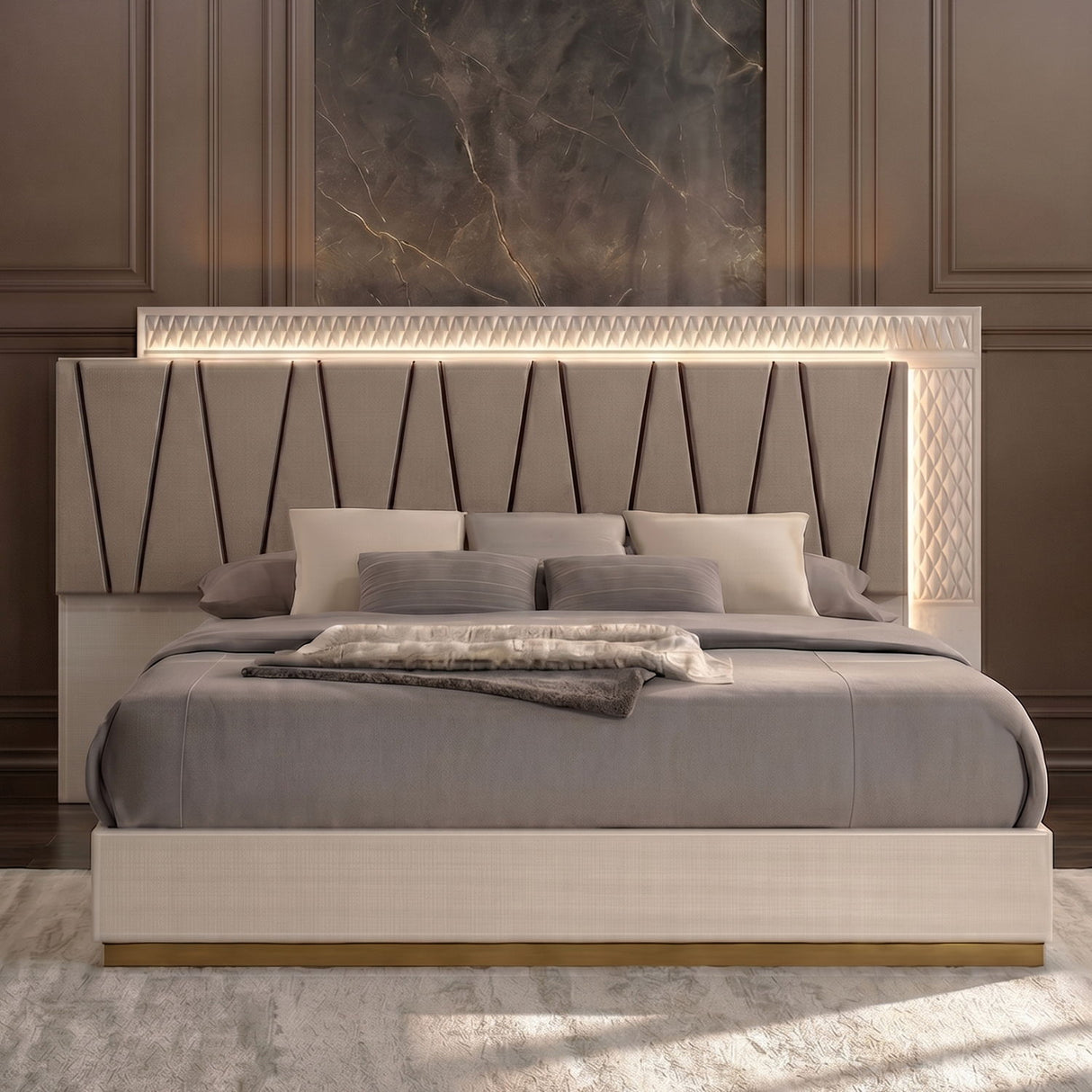 Stanley - Bed With LED Upholstered Headboard