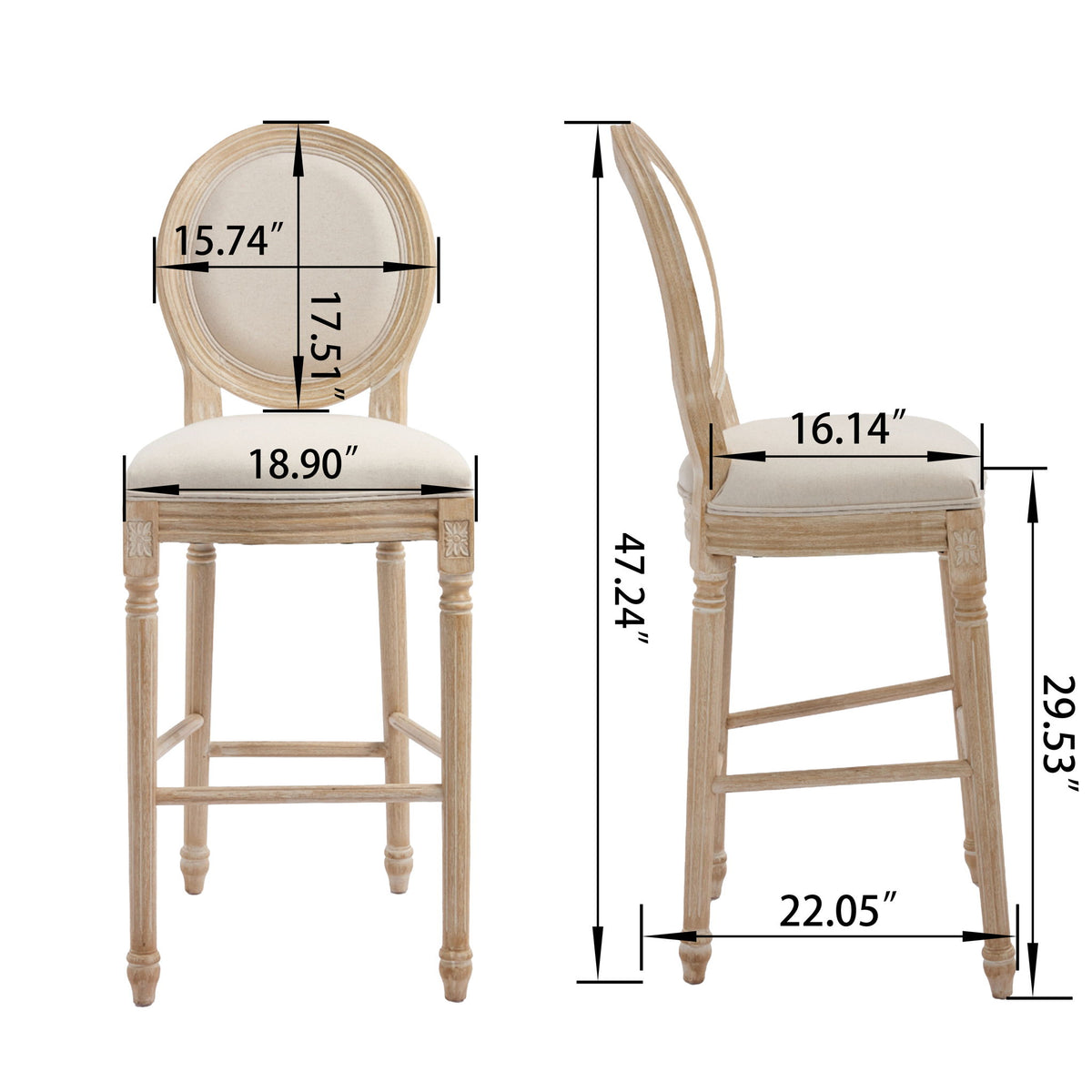 30'' Height Upholstered Bar Chairs With Round Back (Set of 2) - Beige
