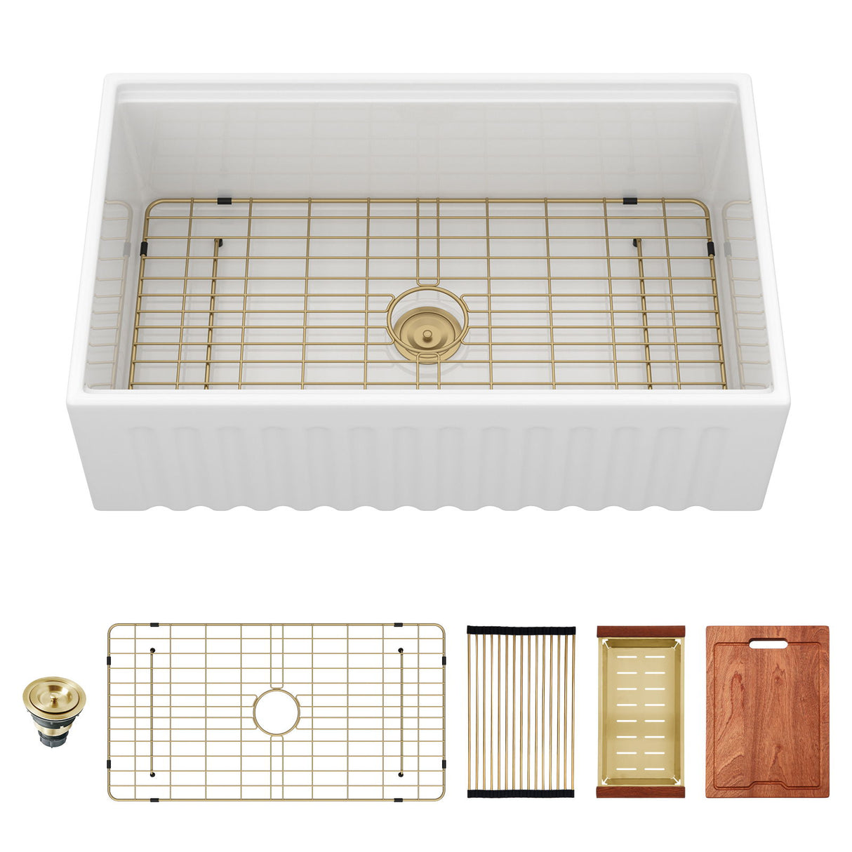 Workstation, Single Bowl Apron Front Kitchen Sink - White