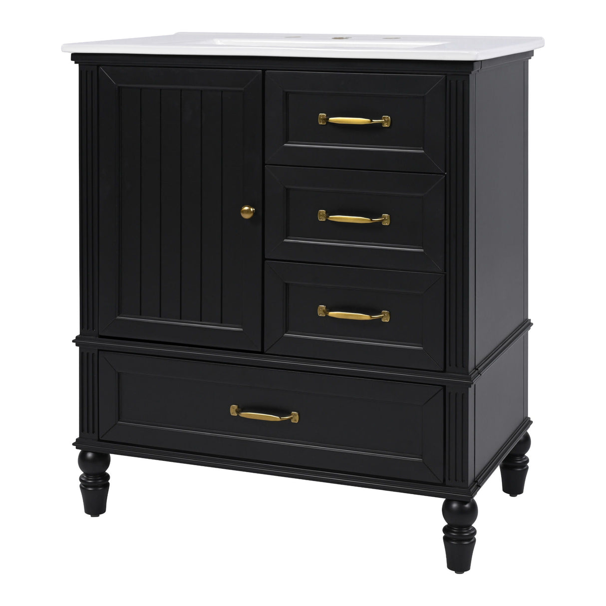 30" Bathroom Vanity With Sink, 3 Drawers, Adjustable Feet