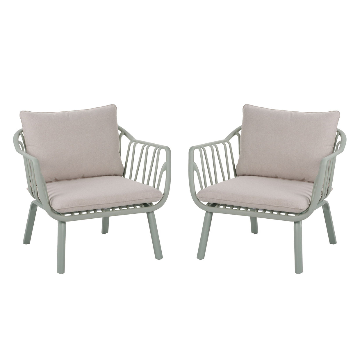 Huron - Outdoor Patio Club Chair (Set of 2) - Beige / Light Green