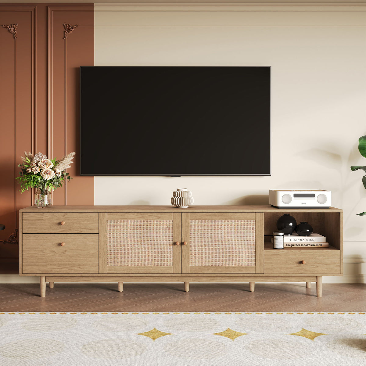 TV Stand With Doors - Natural