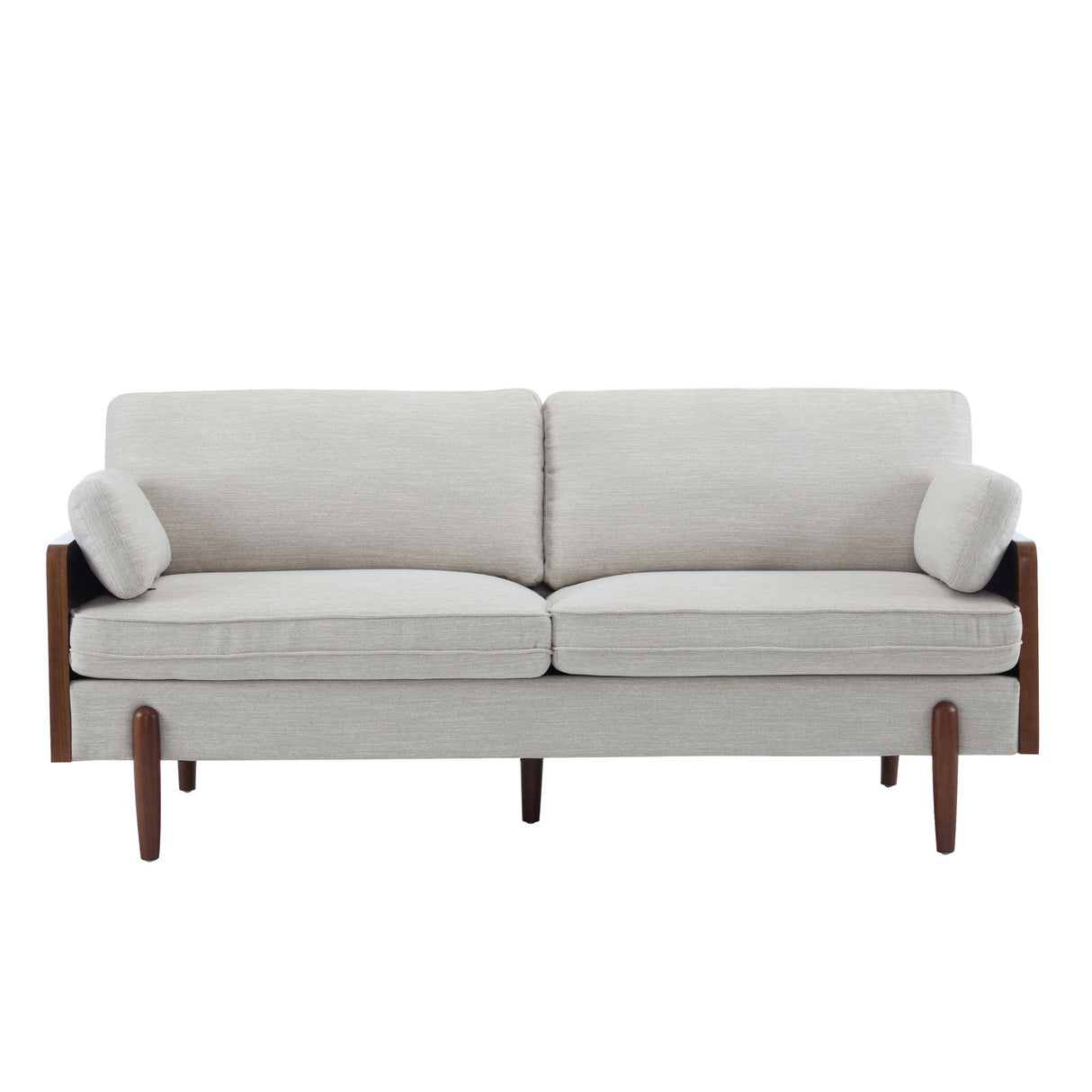 Sofa With Wood Sides And Rounded Legs - Beige