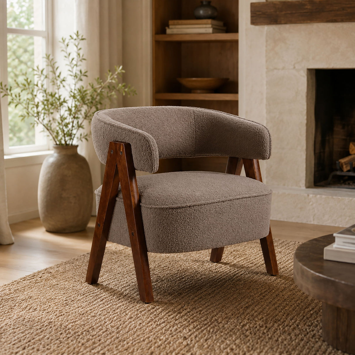 Accent Armchair With Soft Upholstered Seat - Brownish-Red