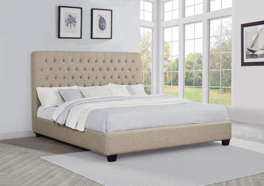 Chloe Upholstered Eastern King Panel Bed Oatmeal - 300007KE