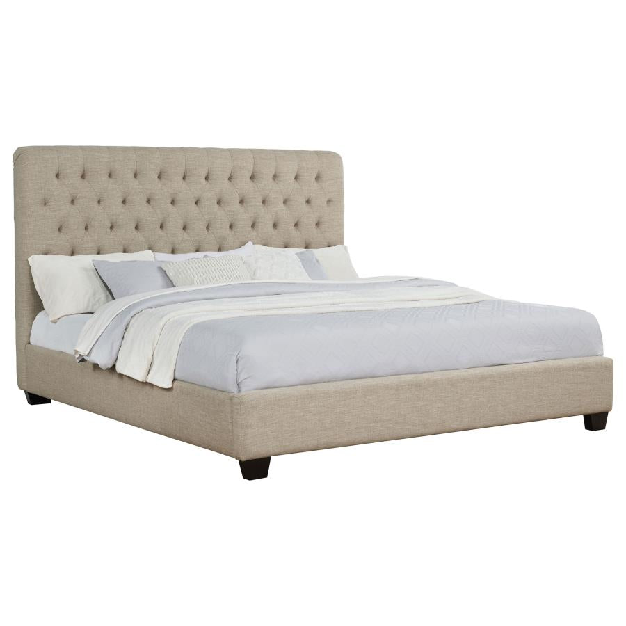 Chloe Upholstered Eastern King Panel Bed Oatmeal - 300007KE