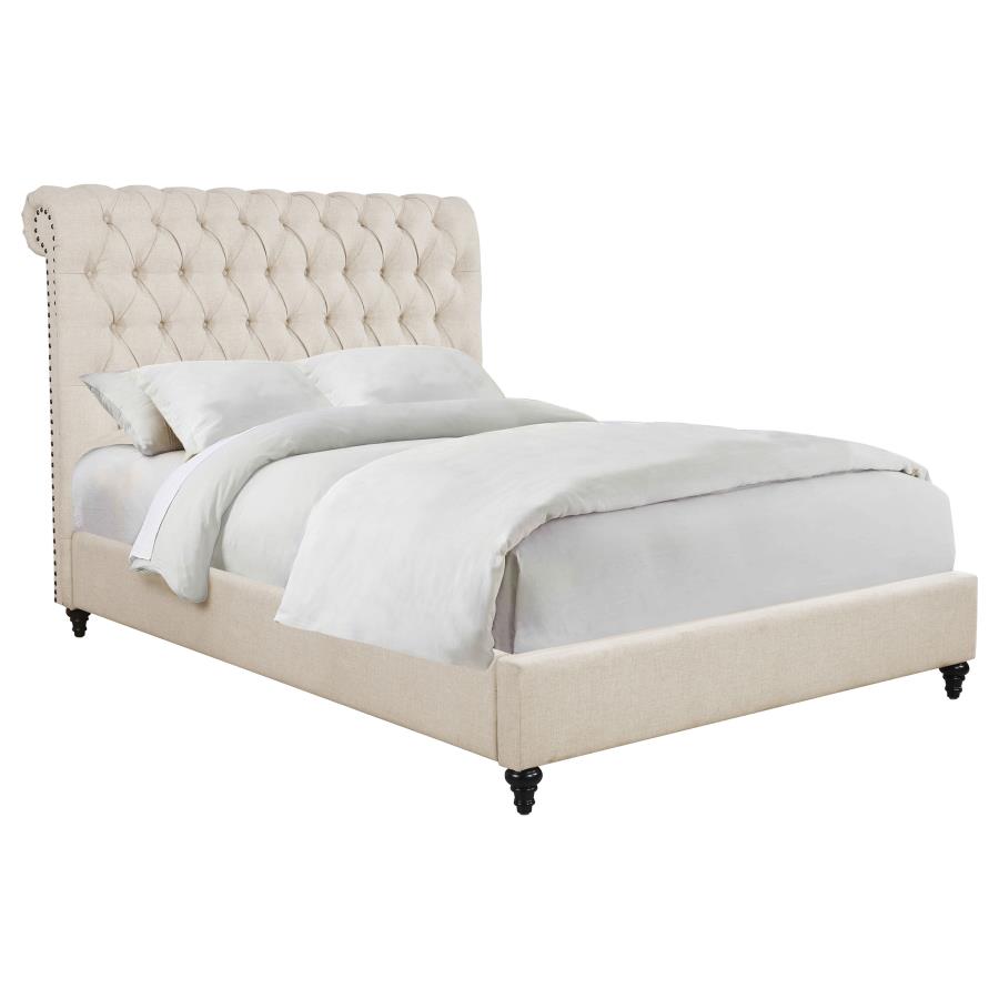 Devon 57-inch Upholstered California King Panel Bed Beige - 300525KW