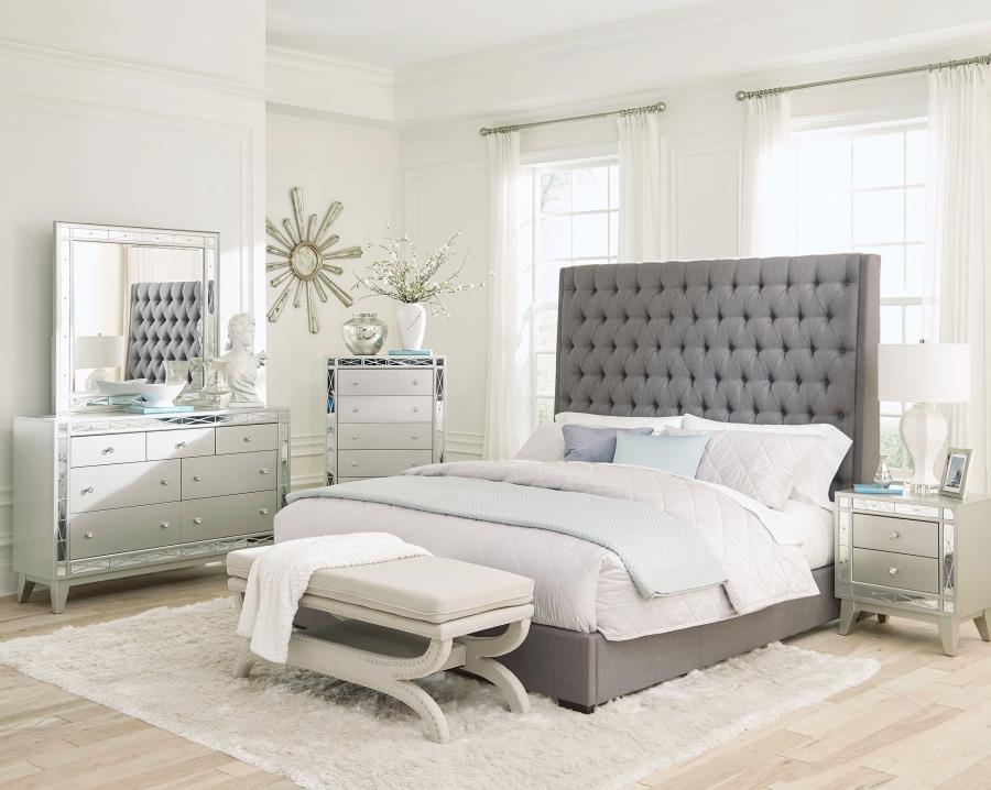 Camille Upholstered California King Panel Bed Grey - 300621KW