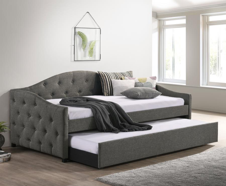 Sadie Upholstered Twin Daybed with Trundle Grey - 300638