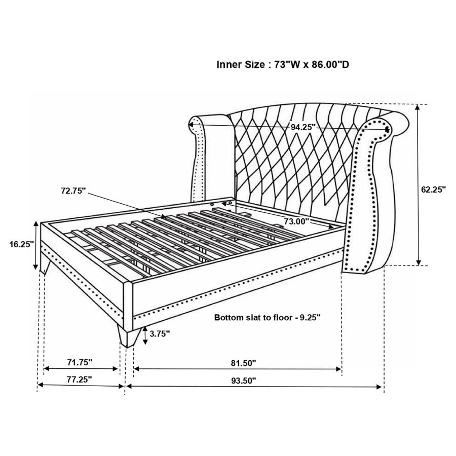 Barzini Upholstered California King Wingback Bed Black - 300643KW