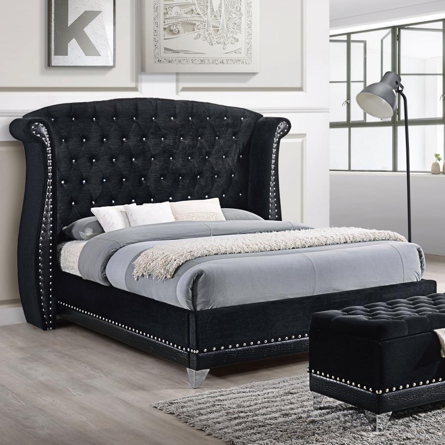 Barzini Upholstered Queen Wingback Bed Black - 300643Q