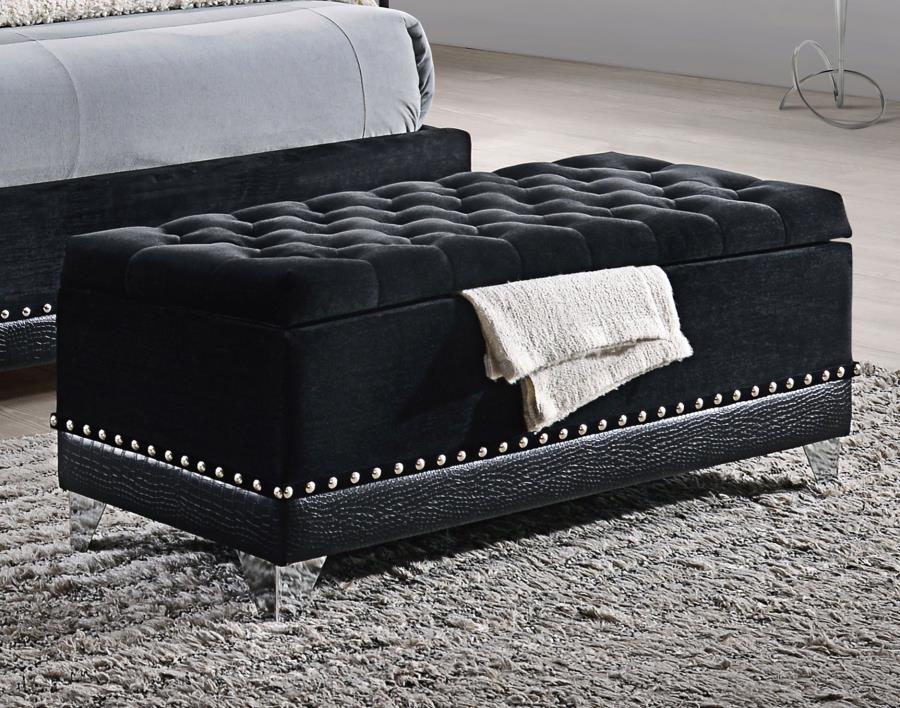 Barzini Velvet Upholstered Tufted Storage Bench Black - 300644
