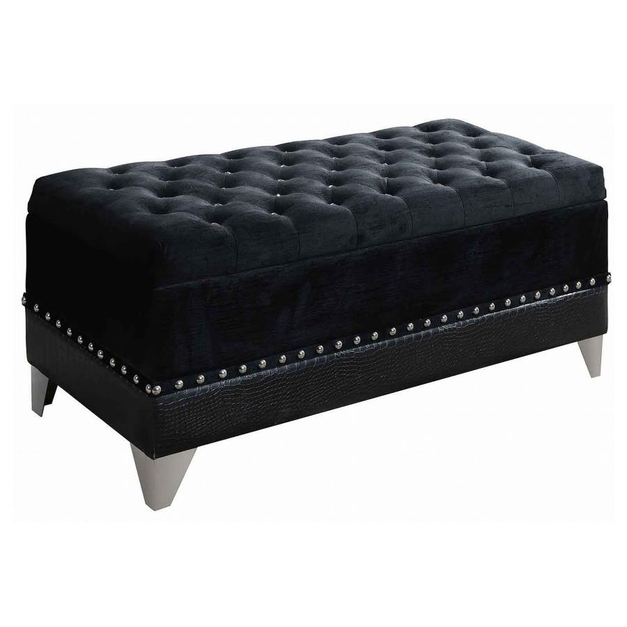 Barzini Velvet Upholstered Tufted Storage Bench Black - 300644