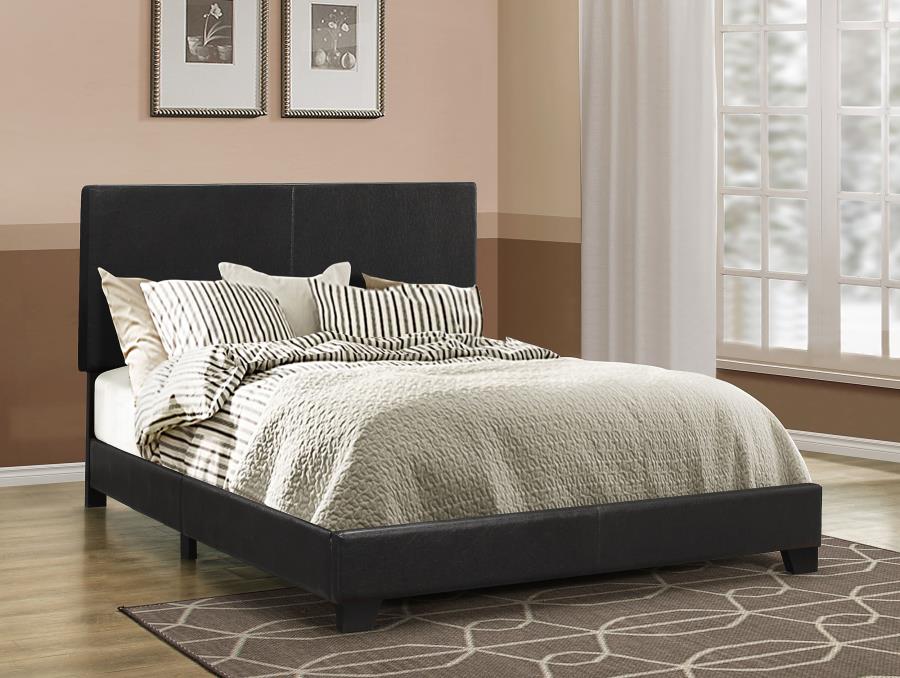 Dorian Faux Leather Upholstered Eastern King Panel Bed Black - 300761KE