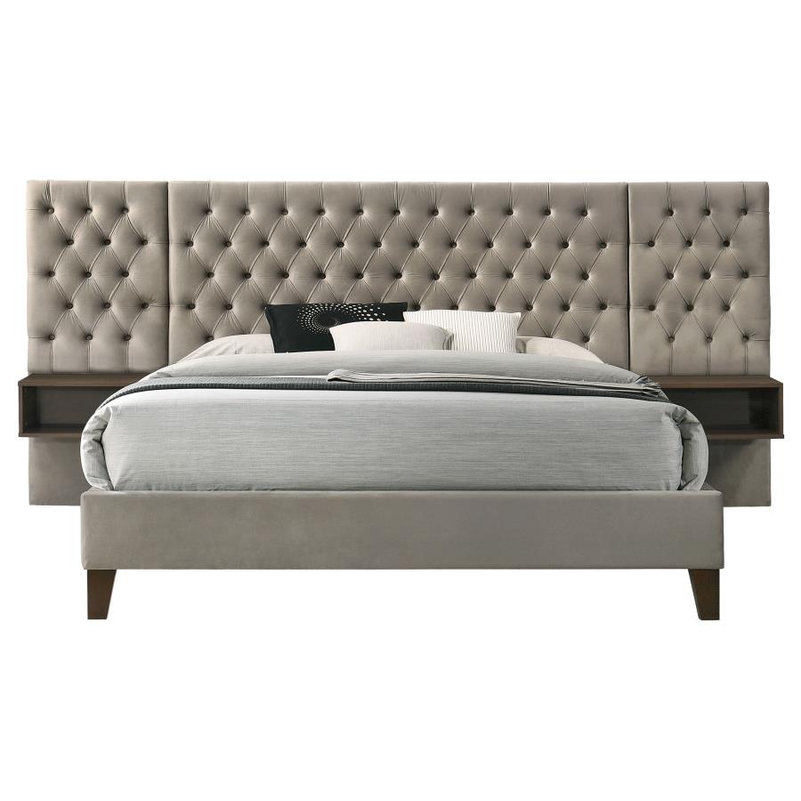 Marley Upholstered Queen Wall Panel Bed Light Brown - 300833Q