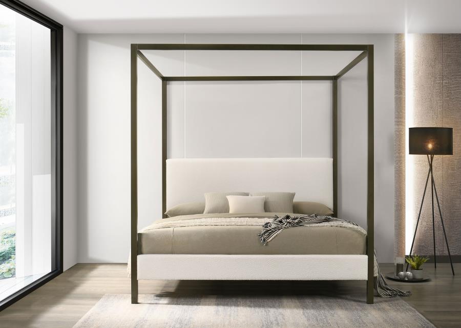 Monroe Upholstered Eastern King Canopy Bed Vanilla - 300834KE