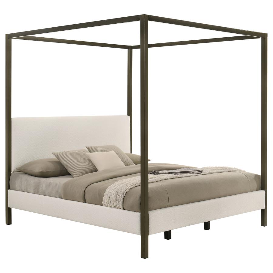 Monroe Upholstered Eastern King Canopy Bed Vanilla - 300834KE