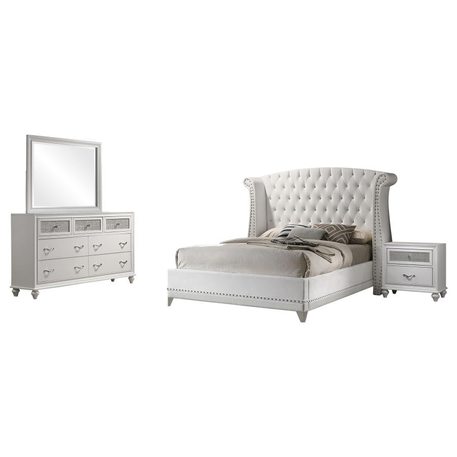 Barzini 4-piece Eastern King Bedroom Set White - 300843KE-S4