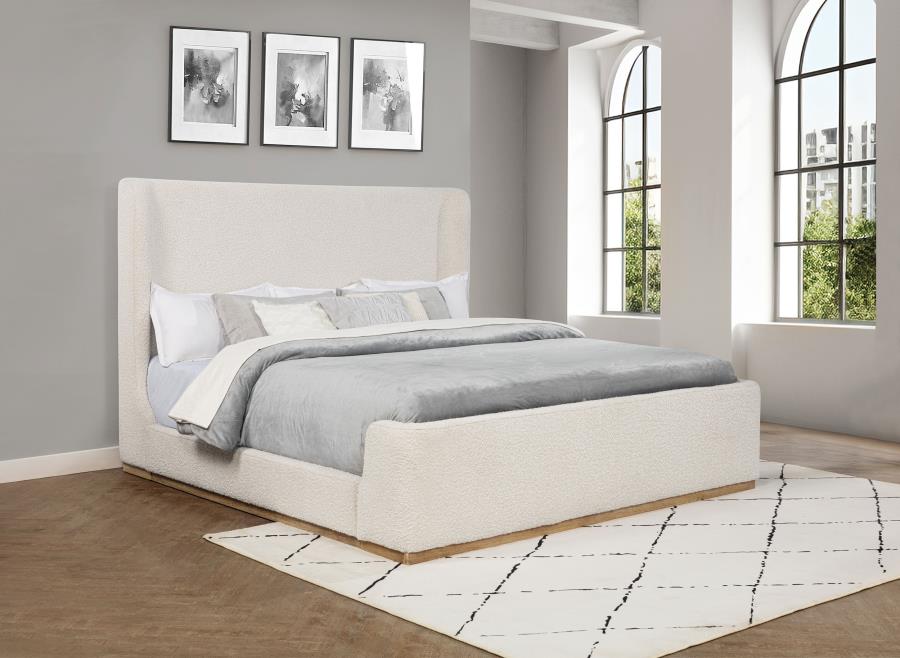 Nala Upholstered Eastern King Sleigh Bed Cream - 302046KE
