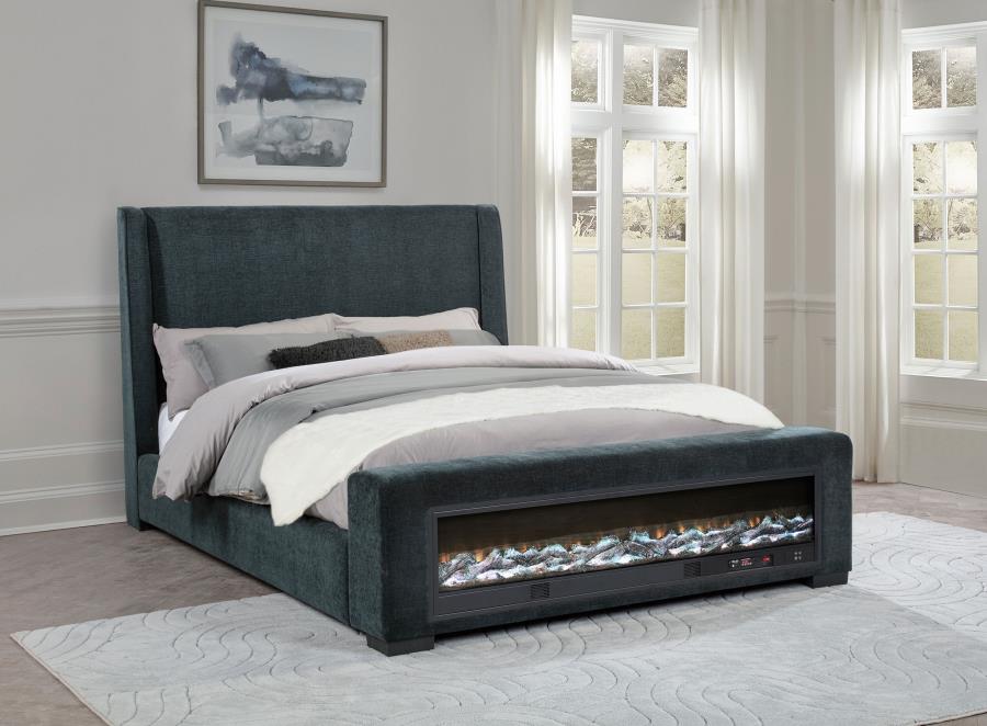 Preston Upholstered Queen Audio Flame Visualizer Bed Dark Blue - 305821Q
