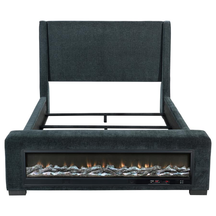 Preston Upholstered Queen Audio Flame Visualizer Bed Dark Blue - 305821Q