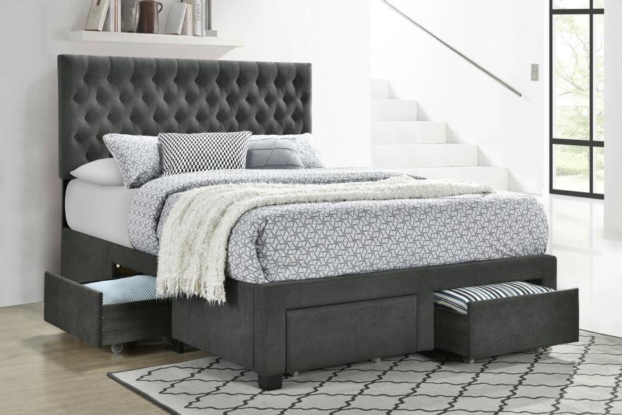 Soledad Upholstered Eastern King Storage Panel Bed Grey - 305877KE