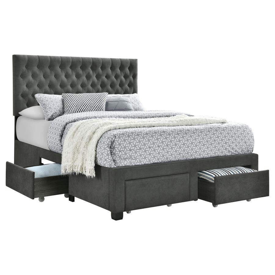 Soledad Upholstered Eastern King Storage Panel Bed Grey - 305877KE