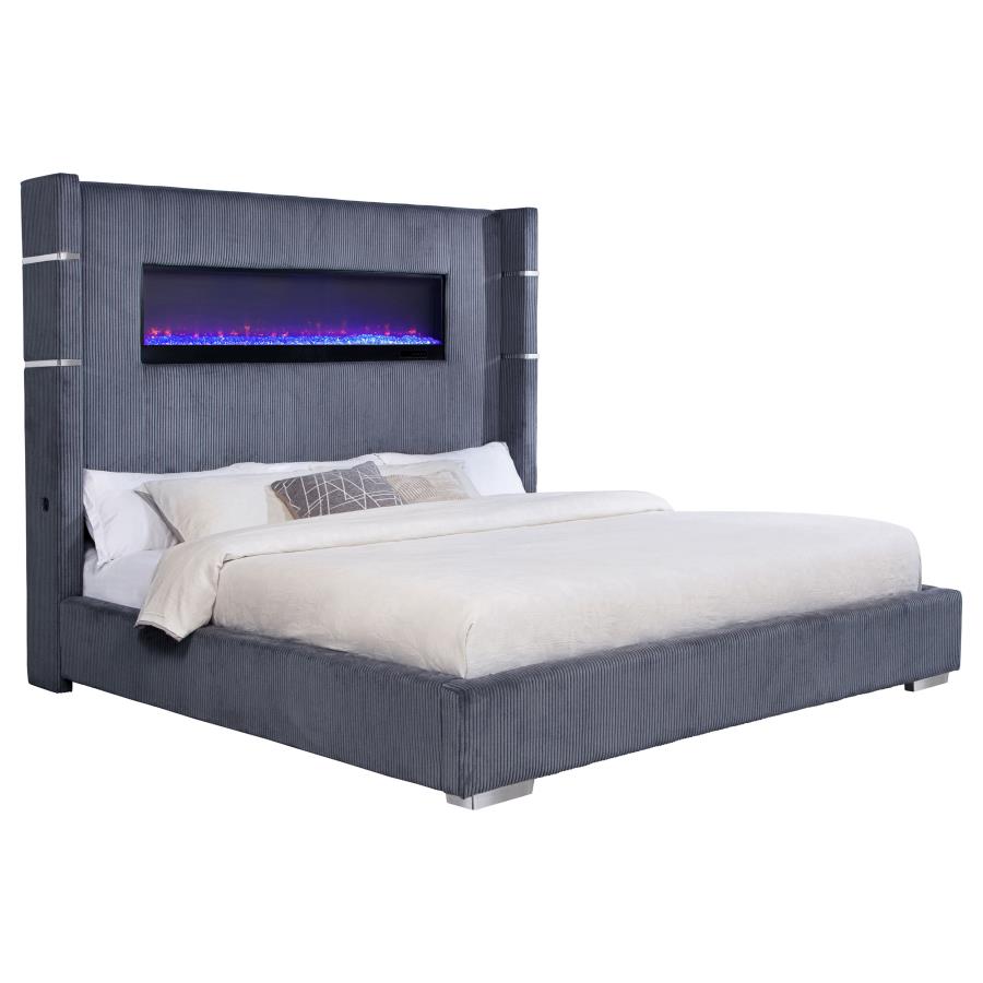 Tisdall Upholstered Eastern King Flame Visualizer Bed Grey - 306030KE