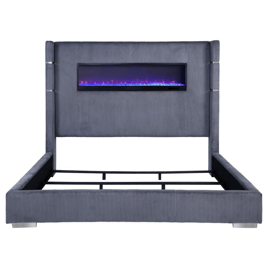 Tisdall Upholstered Eastern King Flame Visualizer Bed Grey - 306030KE