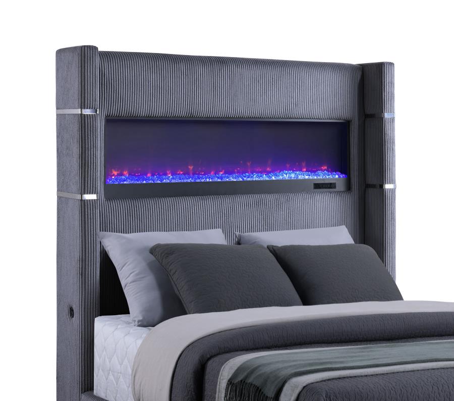 Tisdall Upholstered Eastern King Flame Visualizer Bed Grey - 306030KE