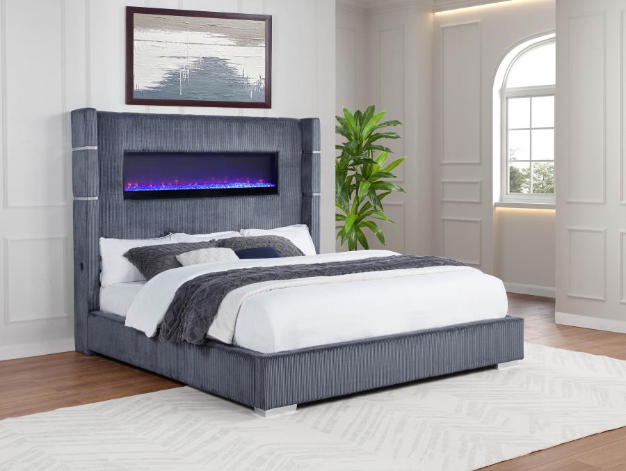Tisdall Upholstered Cal King Flame Visualizer Bed Grey - 306030KW