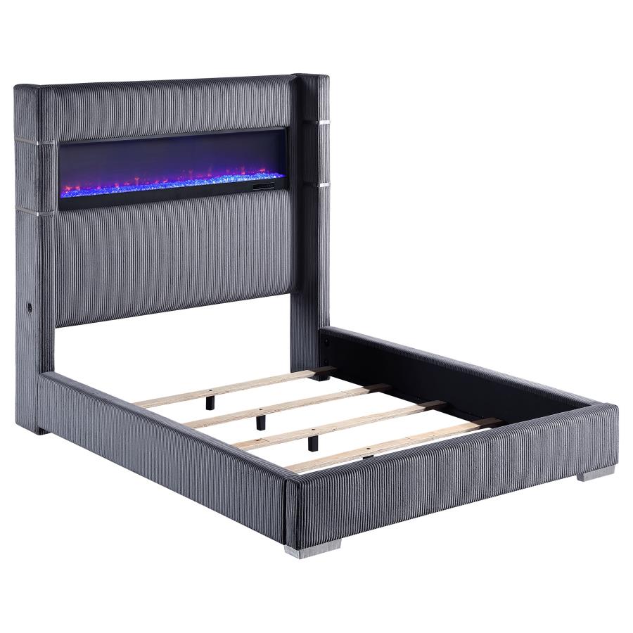 Tisdall Upholstered Queen Flame Visualizer Bed Grey - 306030Q
