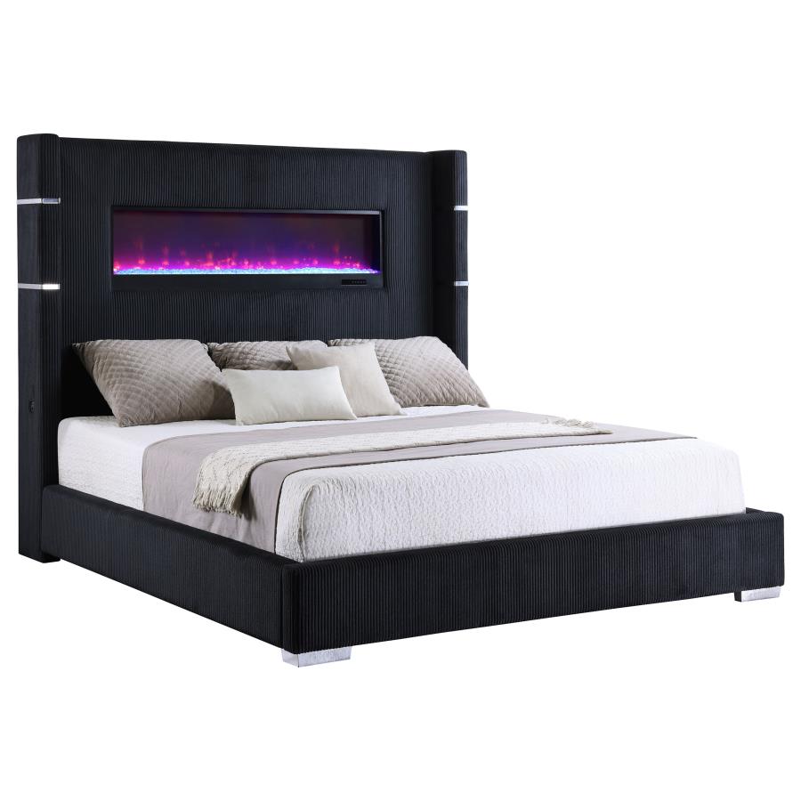 Tisdall Upholstered Cal King Flame Visualizer Bed Black - 306031KW