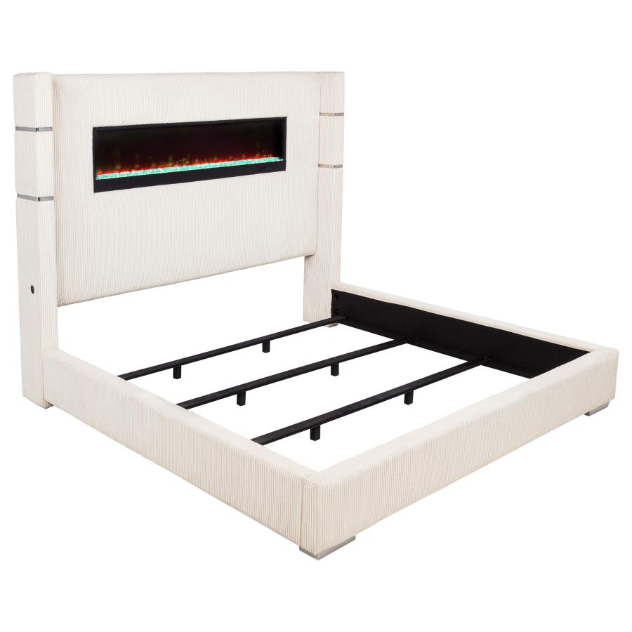 Tisdall Upholstered Eastern King Flame Visualizer Bed Cream - 306032KE