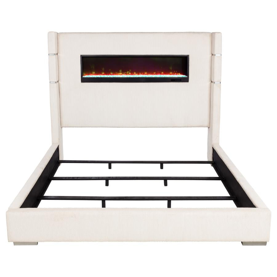 Tisdall Upholstered Eastern King Flame Visualizer Bed Cream - 306032KE